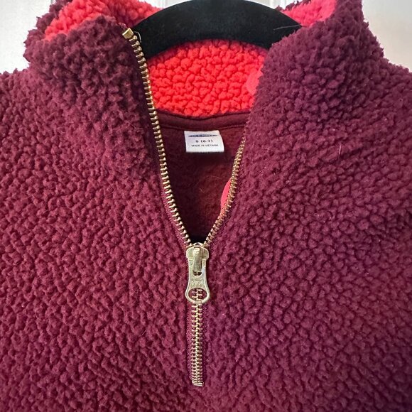 Old Navy Kids Sherpa Quarter-Zip Pullover Jacket S 6-7 Burgundy With Pink Accent - Picture 3 of 4